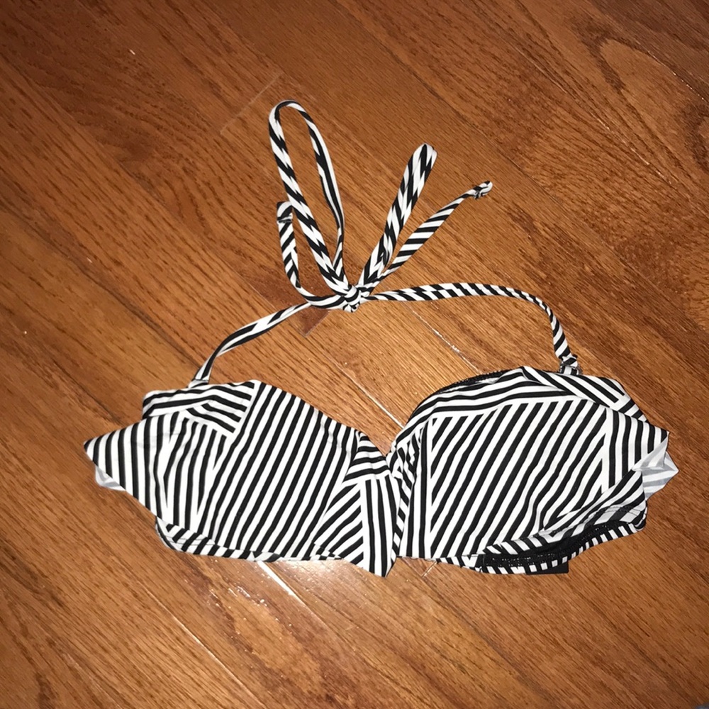 black and white striped bikini top